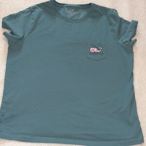 Vineyard Vines Blue Pocket Tee with fall print